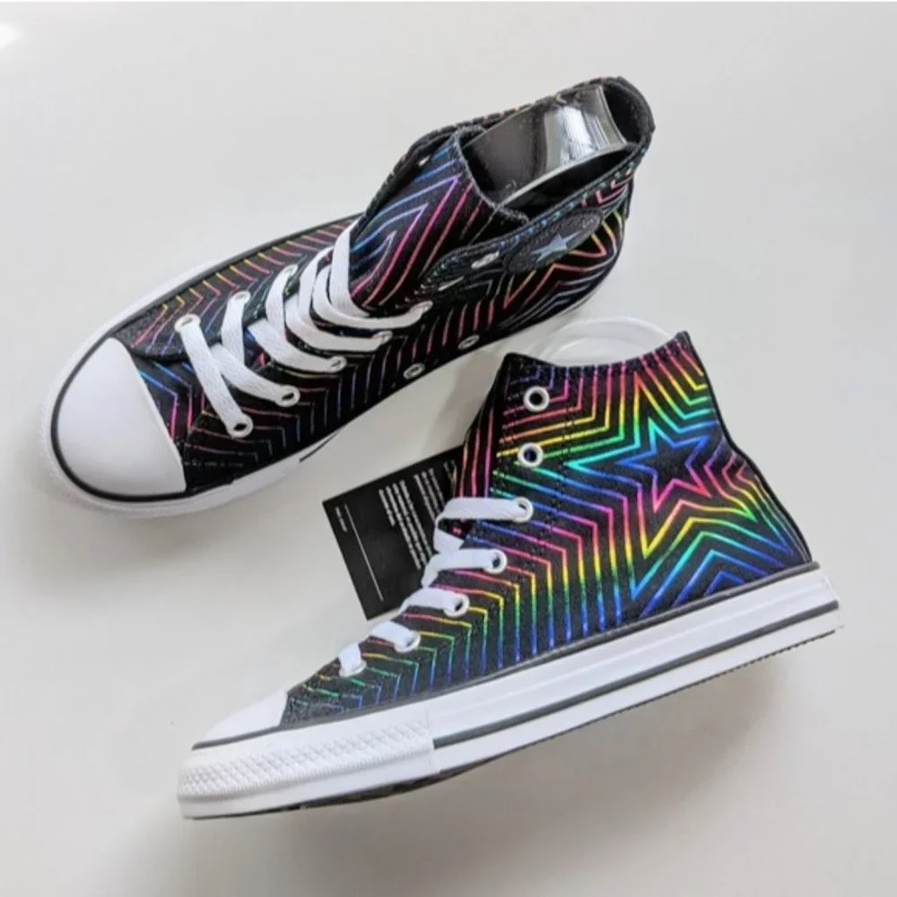 Converse CTAS Hi Black/White/Black Rainbow Women's 6 - Picture 2 of 6